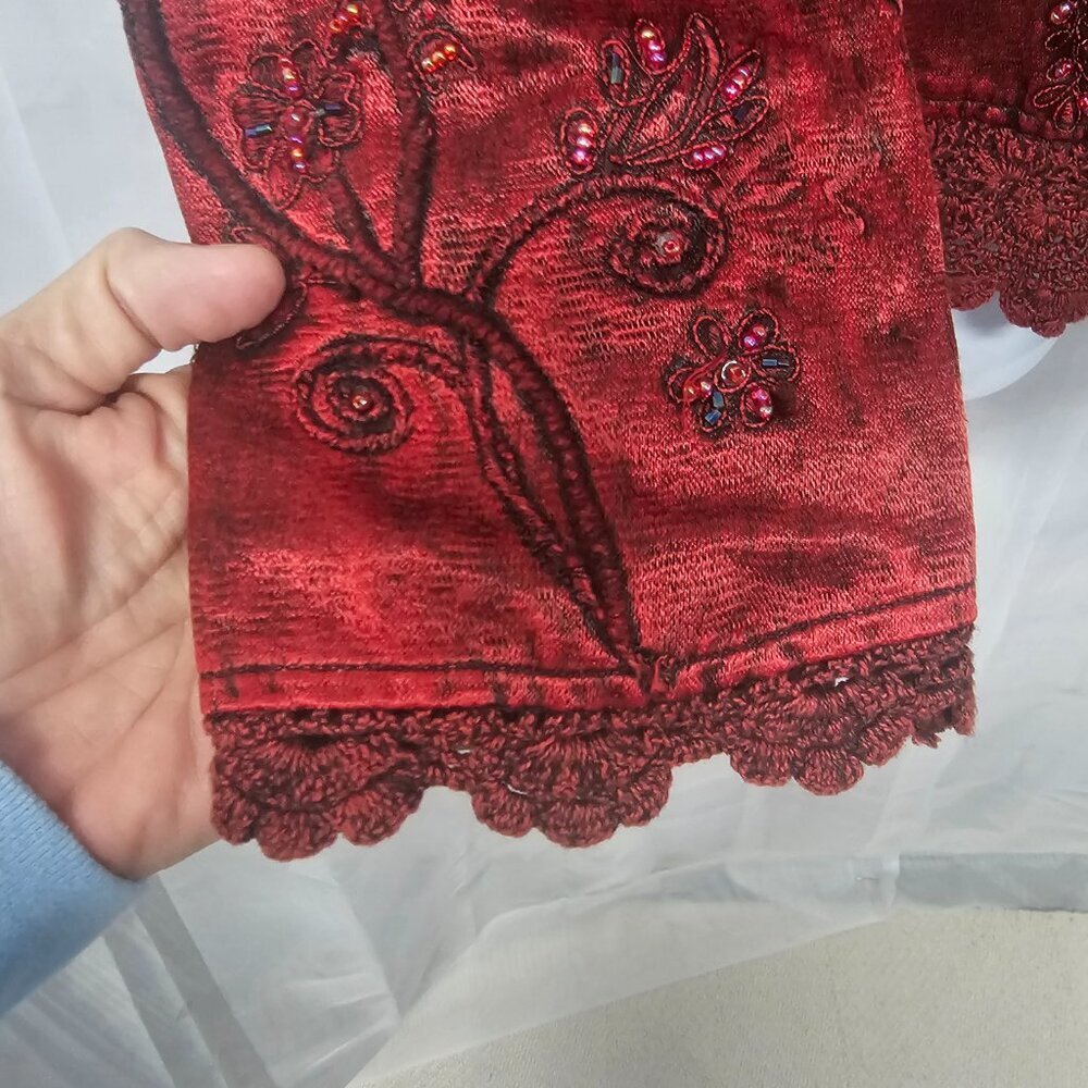 Flashback Ruby Red Beaded Crochet Embroidered Flo… - image 6